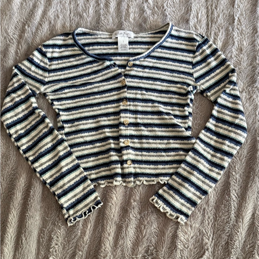 Tillys Navy and White Striped Button Down Shirt